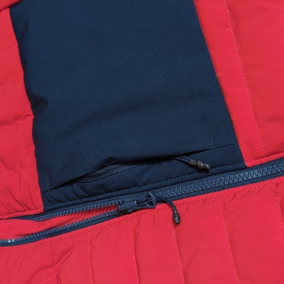 Lands' End Goose Down Puffer Jacket Size Medium-Tall In Red With Blue Trim - Picture 4 of 10